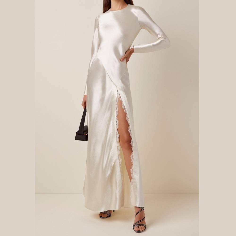 NWT $1250 PHILOSOPHY DI LORENZO SERAFINI Satin A-Line Dress US8 IT44 L High Slit